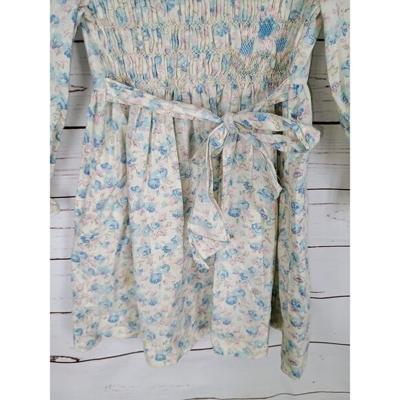 Polly Flinders Long Sleeve Floral Vintage Smocked Girls Size 5 Dress - Picture 5 of 9